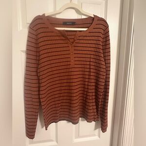 Elegant Henley Striped Long Sleeve Top